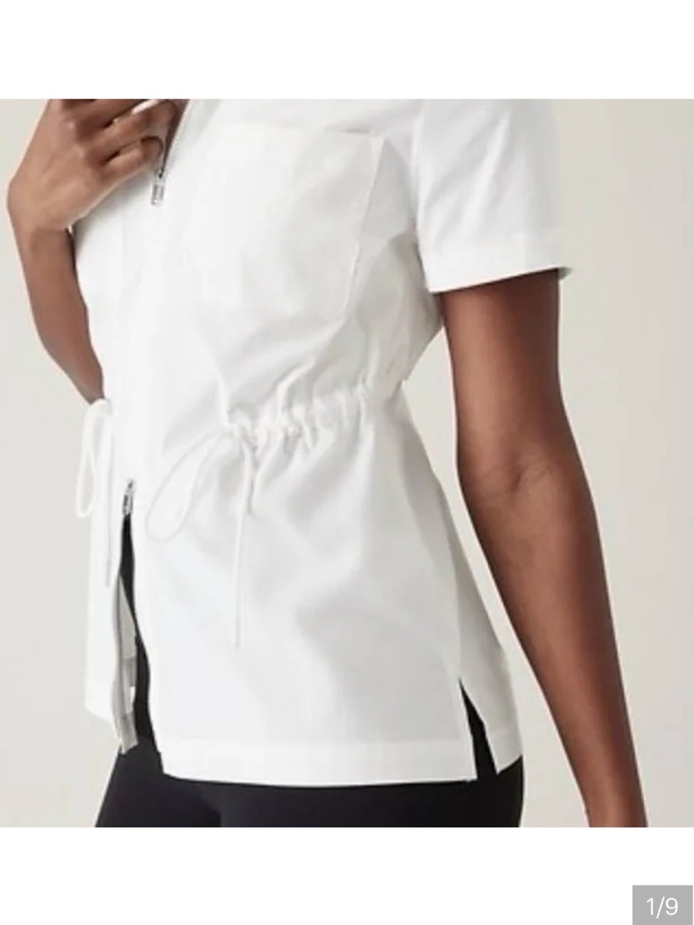Athleta Advantage Cinch Tee White Zip Front Collard Shirt